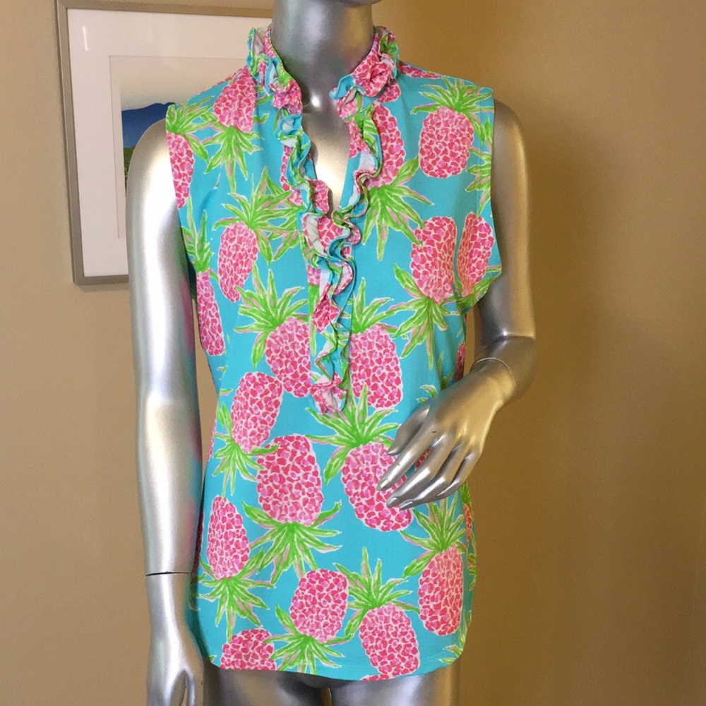 G LIFESTYLE | Sleeveless Double Ruffle Top Pineapple 🍍 Print